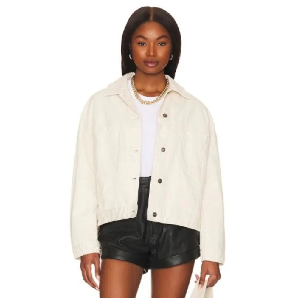 Free People We The free Off-White Opal Swing Denim Jacket Size XS 36076 - Picture 3 of 15